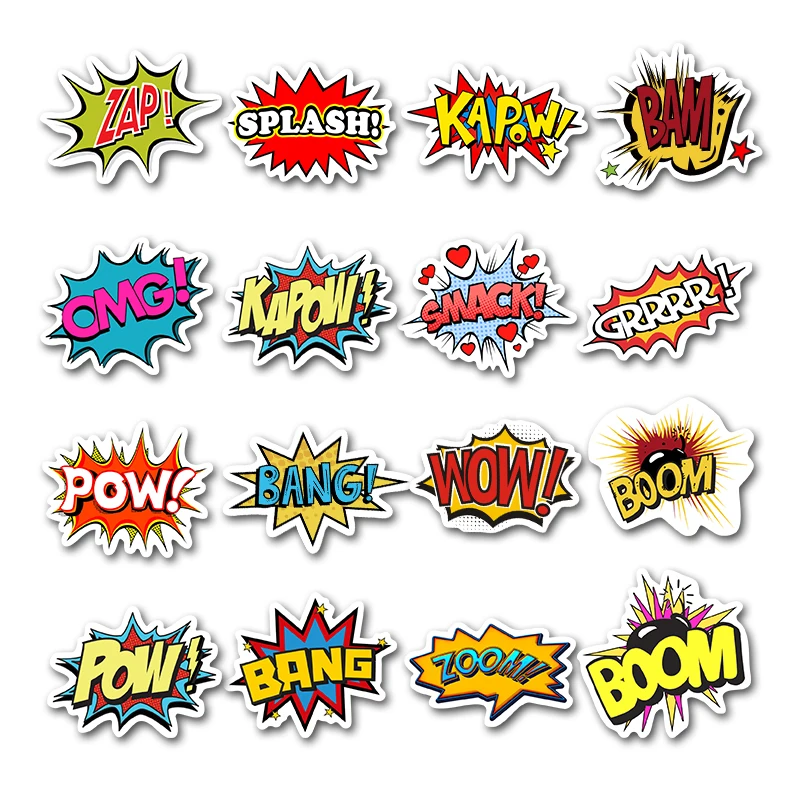 50 шт. наклейки со словами oops bang boom wow pow граффити наклейки Забавные милые для ноутбука СКЕЙТБОРД гитара холодильник водонепроницаемые наклейки
