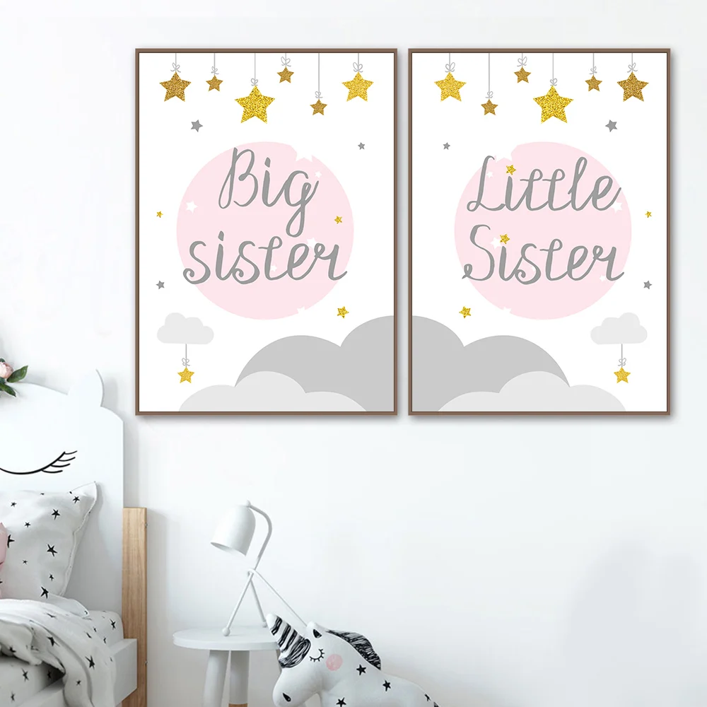Big-And-Little-Sister-Poster-Funny-Child-Nursery-Art-Print-Pink-Quotes-Wall-Painting-Nordic-Poster