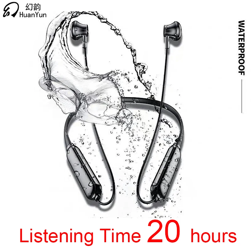 Skup HuanYun słuchawki Bluetooth bezprzewodowe z pałąkiem na kark Sport zestaw słuchawkowy podwójna bateria Bluetooth słuchawki Stereo Bass z mikrofonem