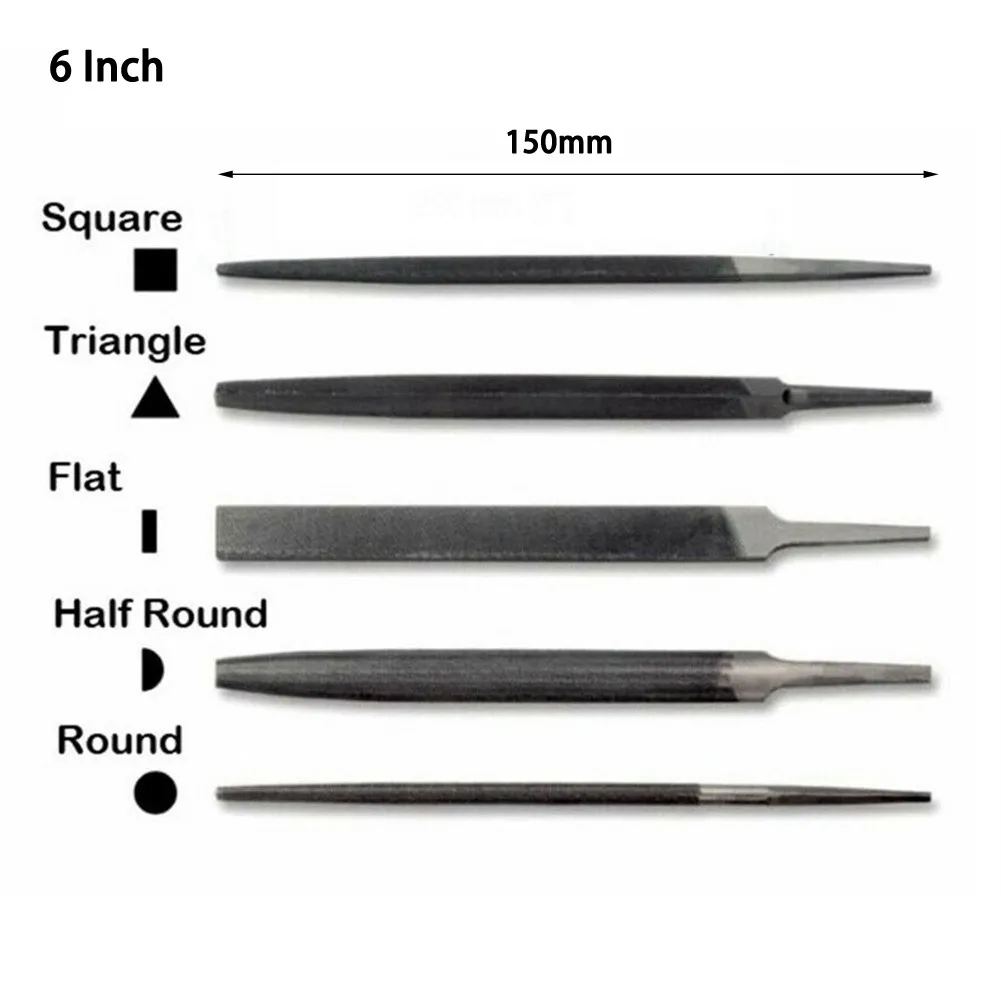 6 Inch 150mm Steel Files Without Handle Round Half-round Triangular Square Flat Cut Design Metal Woodworking Craft Tools