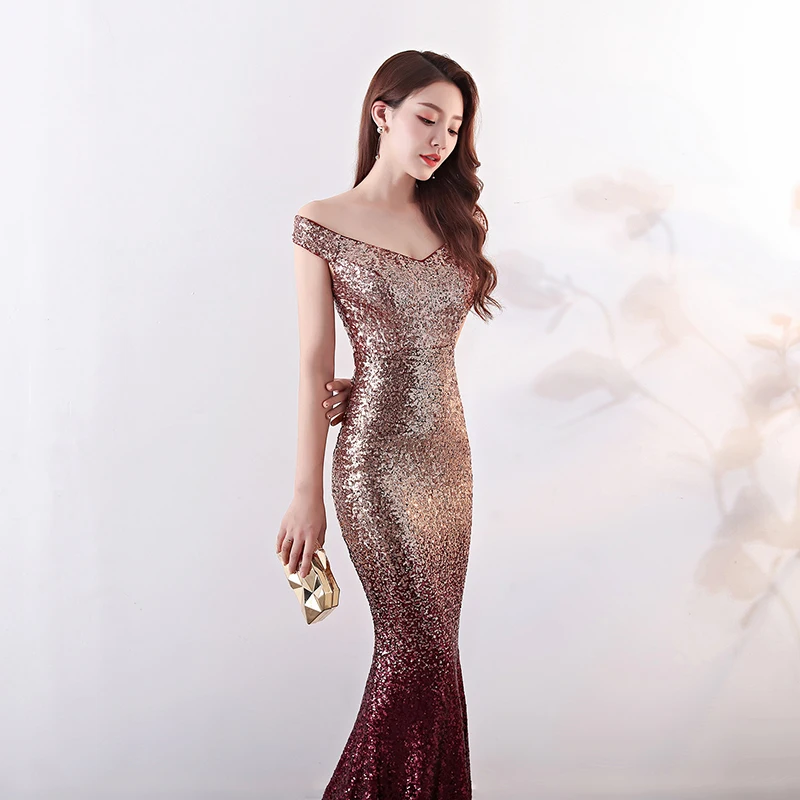 Off The Shoulder Evening Dress Party Dresses Gowns Sequin Formal Evening Gown Vestidos De Noche Largos Talla Grande Abendkleid