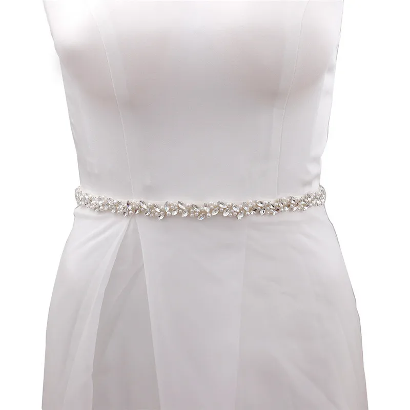 Cintura da sposa semplice con strass Color argento perle abito da sposa in cristallo cintura da donna cintura - Image 2