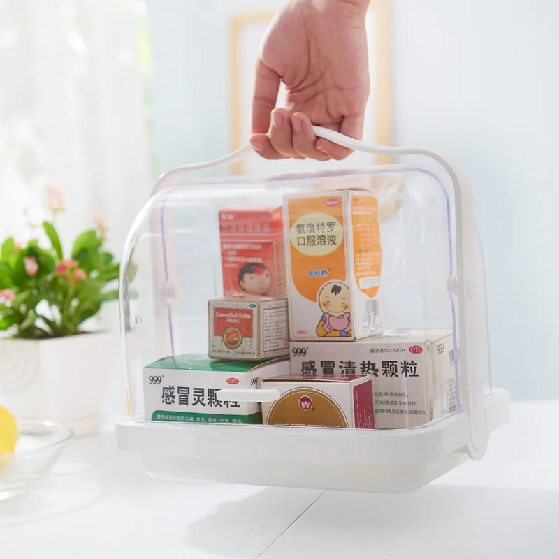 

Makeup Organizer Modern Waterproof Dustproof Cosmetic Display Boxes Case Food Drug Organization with Handle on Countertop