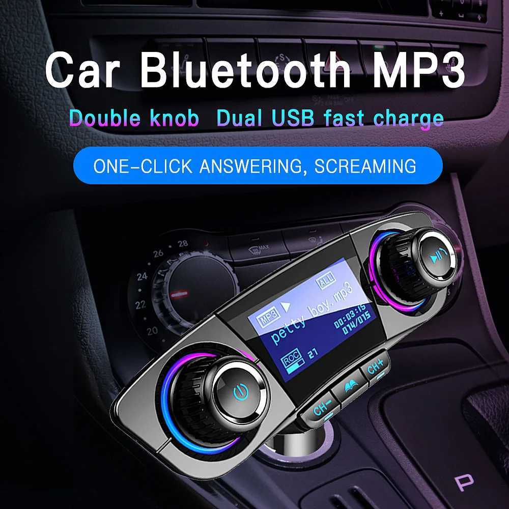 Car Handsfree Wireless Bluetooth Kit FM Transmitter LED Audio MP3 Player Dual USB Charger FM TF Aux in Modulator Car Accessories