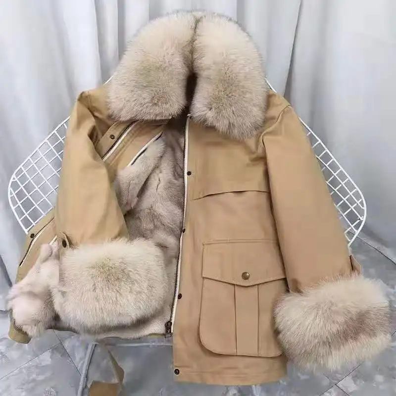 3 Съемное короткое пальто, подкладка из лисьего меха с воротником из лисьего меха, парка из натурального меха, толстая зимняя верхняя одежда, зимняя теплая куртка - Цвет: 3