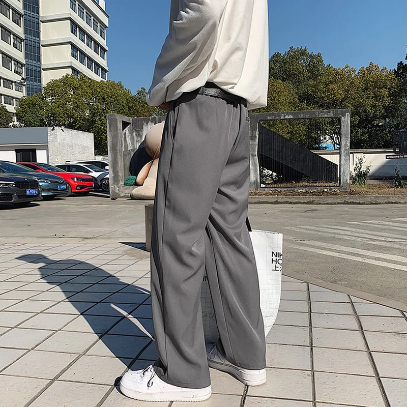 Solid Men Casual Pants Pleated Pockets Mens Fashion Clothing Mopping Hong Kong Style Zipper Fly Spring New Trousers Loose Bottom casual pants