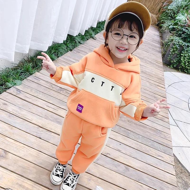 

Thick Winter Western Style Autumn Girls 2019 New Style Set Zhejiang Province plus Velvet Female Baby B Class Hoodie Two-Piece Se