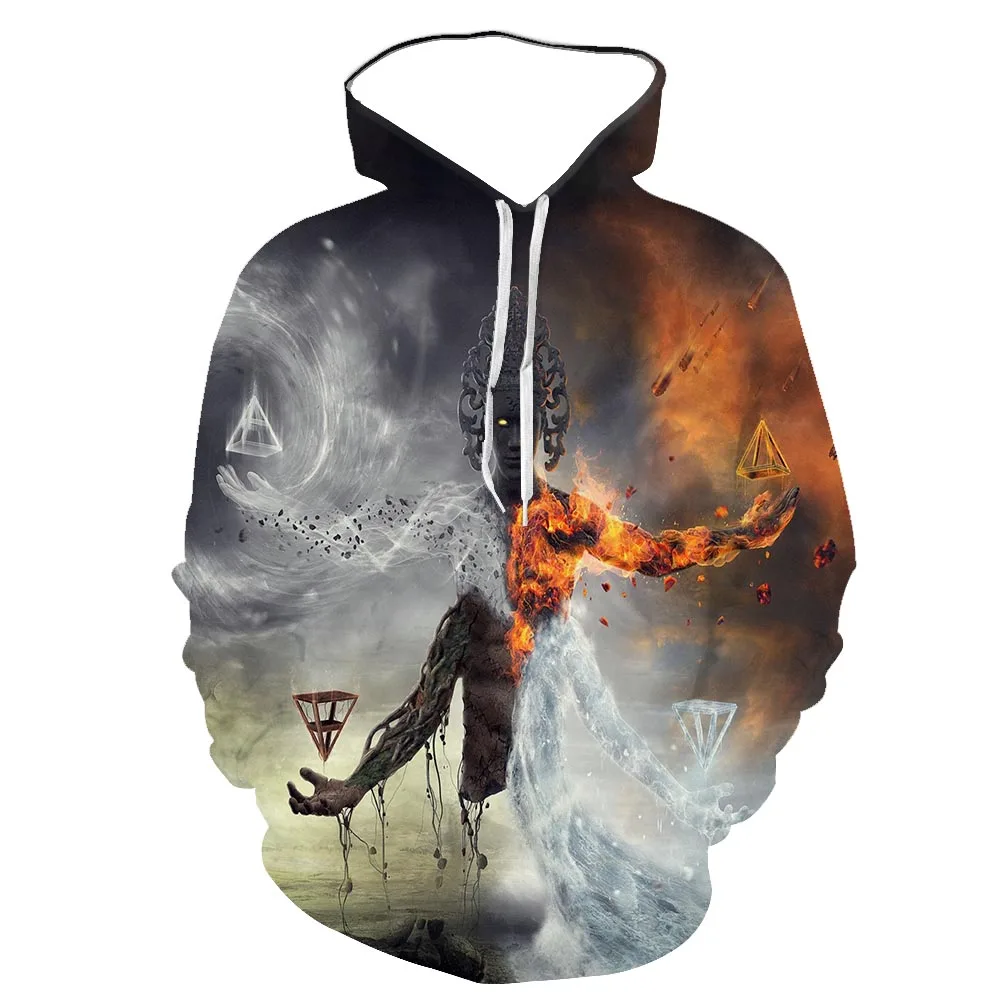 

Half Fire And Half Water For Men's Hoodie Men Clothing Hoodie With Long Sleeve The Streets Of Leisure Autumn 3D Printed Hoodie