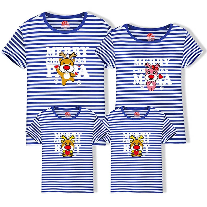 Christmas Casual Family Matching Clothes Cotton T-shirt Summer Mother Daughter Cartoon Short Sleeve Dad Mom Baby Family Suit