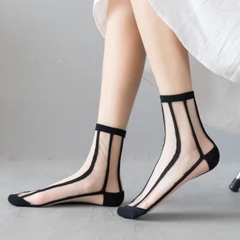 

Creative fashion summer thin ladies socks trendy comfortable cute black and white crystal silk wild student couple socks