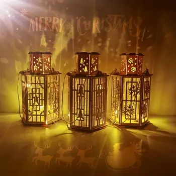 

Snowflake DIY Wooden Lantern With Light Merry Chtistmas Decor for Home Christmas Tree Ornaments Xmas Navidad 2020 New Year 2021