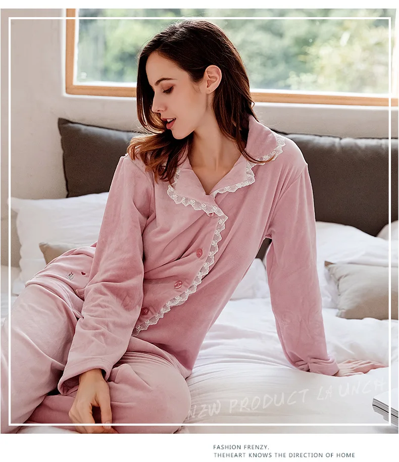 Пижамы для женщин коралловые бархатные пижамы зимняя версия толстых пижам с длинными рукавами и брюками Домашняя одежда из двух предметов