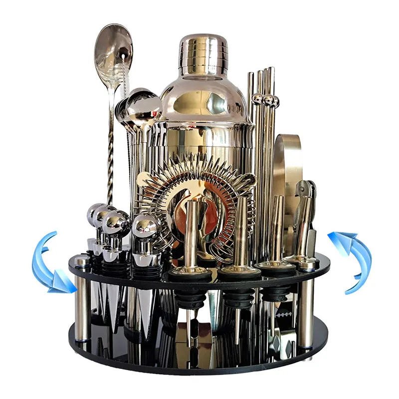 30-Piece Wine Set, Stainless Steel Cocktail Shaker, Cocktail Set, Rotatable Bartender Round Acrylic Turntable, Bar Wine Set