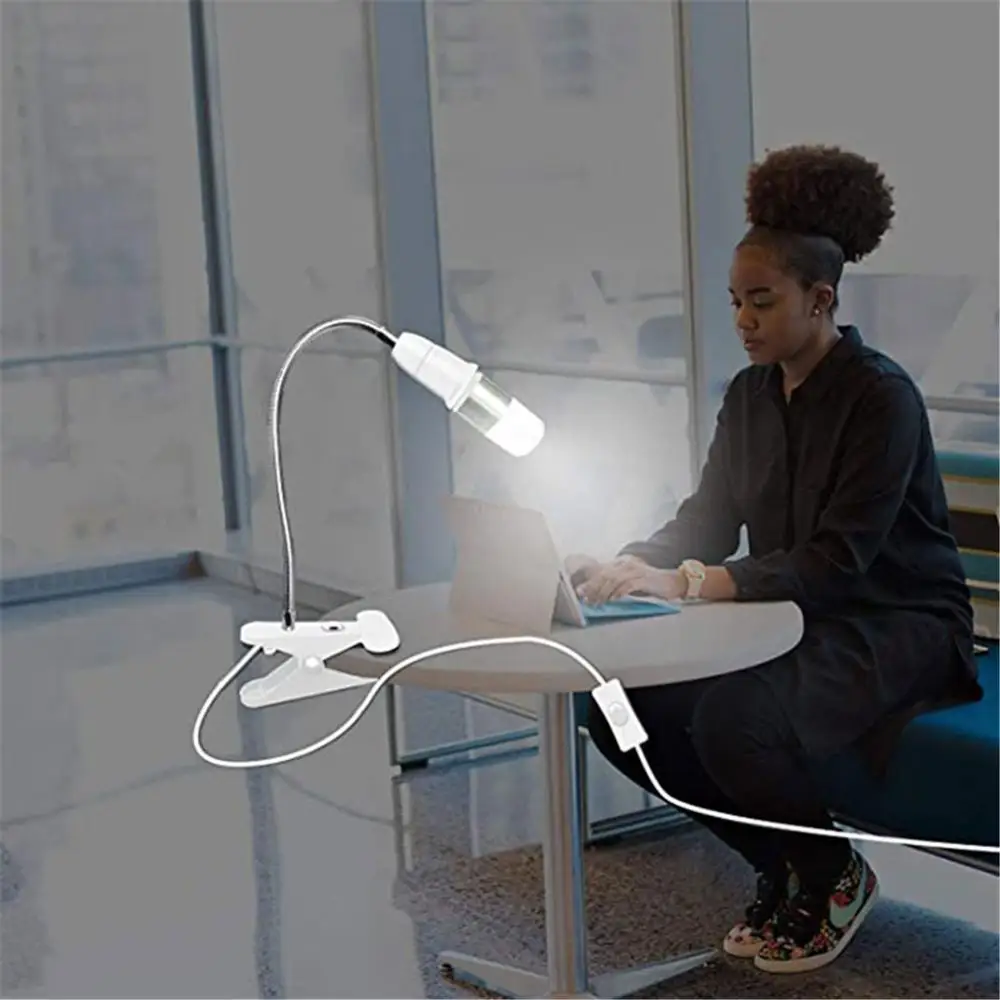 EU US Plug 360 Degrees Flexible Desk Lamp Holder E27 Base Light Socket Gooseneck Clip-On Cable With On Off Switch for Home Plant