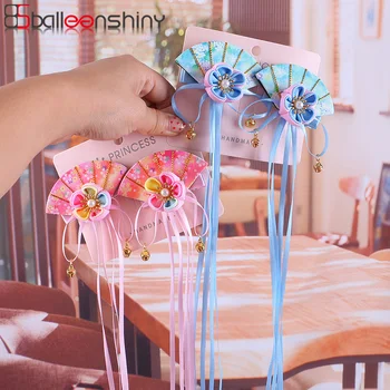 

Balleenshiny 2PCS Fan Shaped Hairpins Set Baby Girl New Year Festival Chinese Style Headwear HairClip Accessories Kids Headdress
