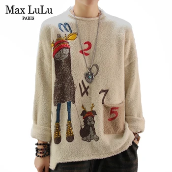 

Max LuLu 2019 British Fashion Ladies Vintage Printed Sweater Women Casual Knitted Pullovers Female Knitwear Fur Jumper Plus Size