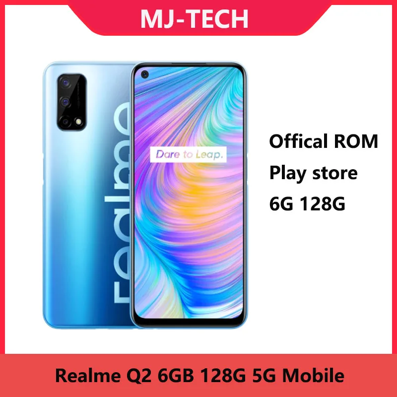 Realme q2, 6g 128g, play store, dimensity 800u octa core 6.5 "fhd + 120hz 5000mah bateria 48mp 30w carregador rápido telefone móvel