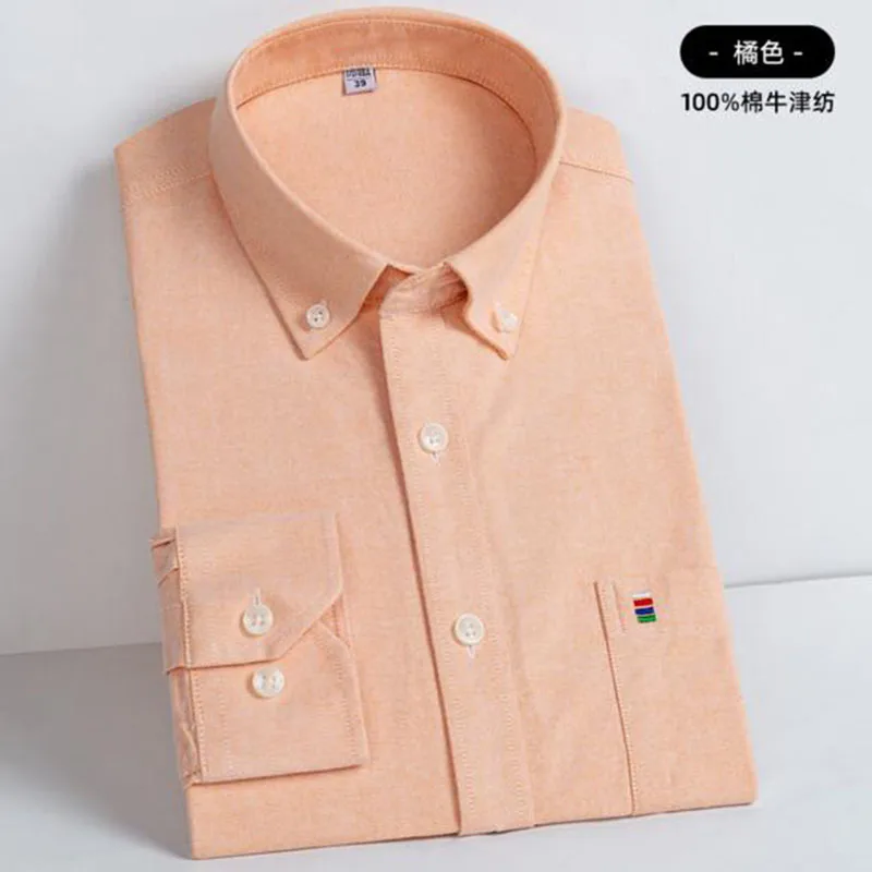 orange Яркие одноцветные мужские повседневные рубашки в японском стиле Camisa из чистого хлопка, высококачественные однобортные приталенные рубашки из ткани Оксфорд - Цвет: orange