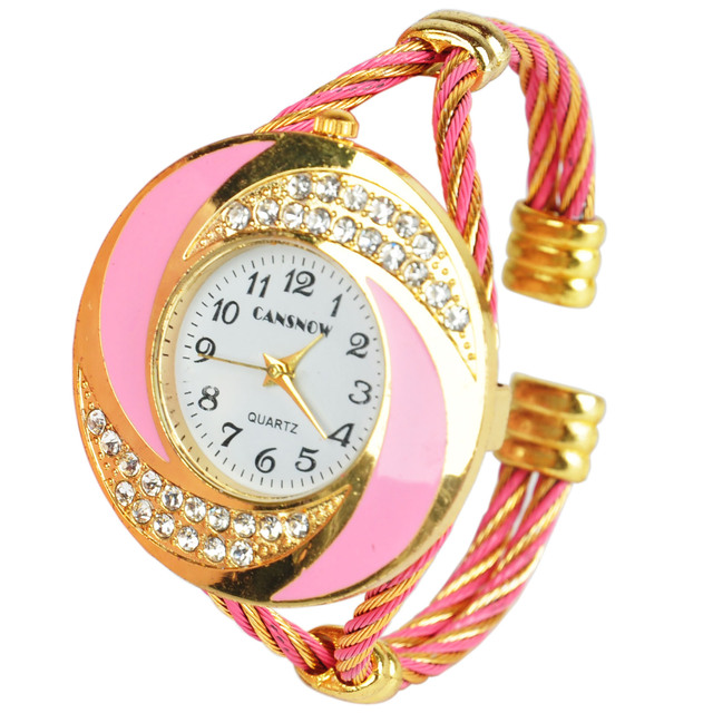 Bracelet Quartz Watch Fashion Rhinestone Mini Arabic Numerals Dial Wristwatch Steel Wire Round Bangle Cuff Watch Lady Gift