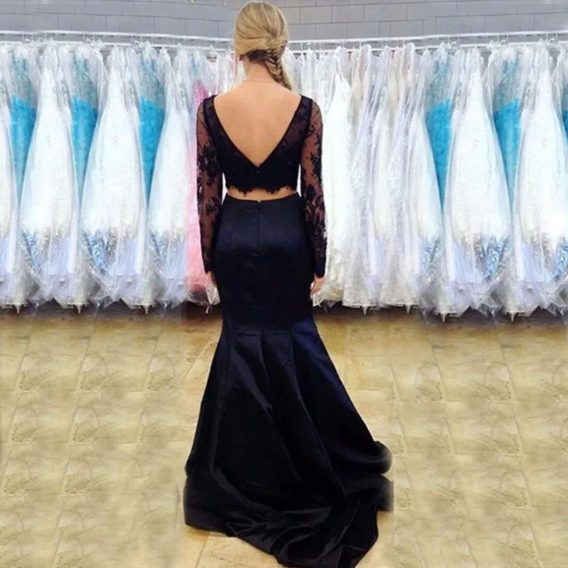 Vestido formatura красивое длинное черное платье из двух частей для выпускного вечера, женское атласное вечернее платье с бусинами