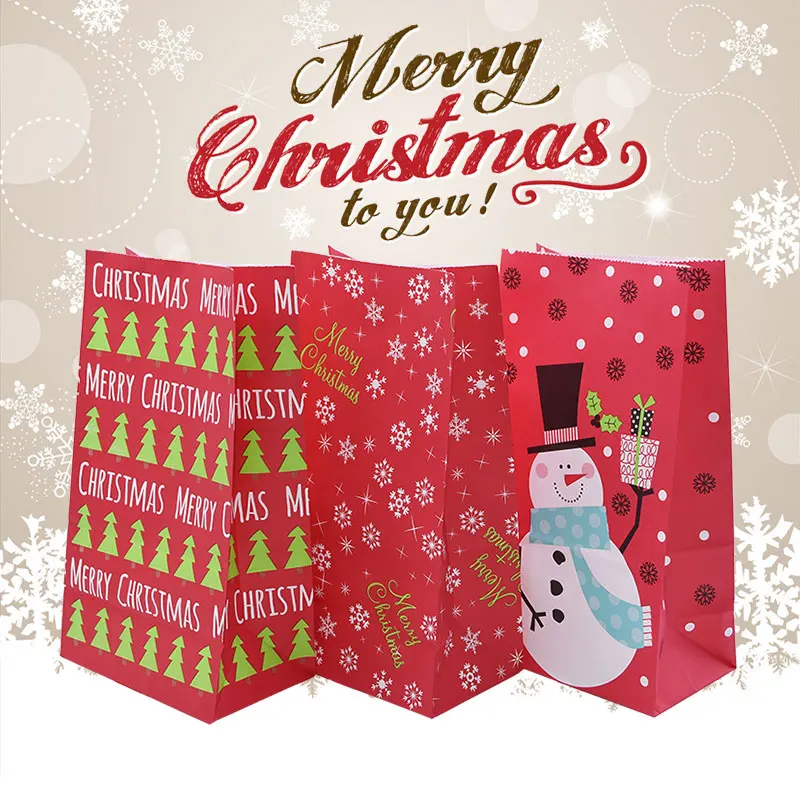 5/10pcs Red Merry Christmas Bag Paper Candy Gift Cookie Bag For New Year Party Favors Christmas Home Decoration Supplies Navidad
