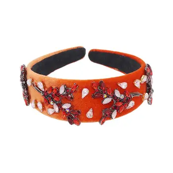 

2020 New Baroque Velvet Headband Colored Faux Crystal Branch Leaves Jewelry Hair Hoop