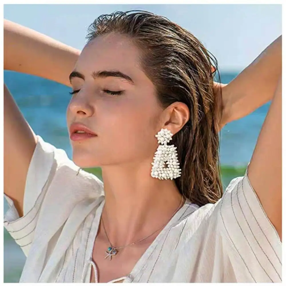 Miwens Boho Уникальный Зеленый Кактус бусины Серьги в виде капель с Для женщин элегантные ручной работы из бисера глаза массивные Серьги Подвески ювелирное изделие "фламинго"