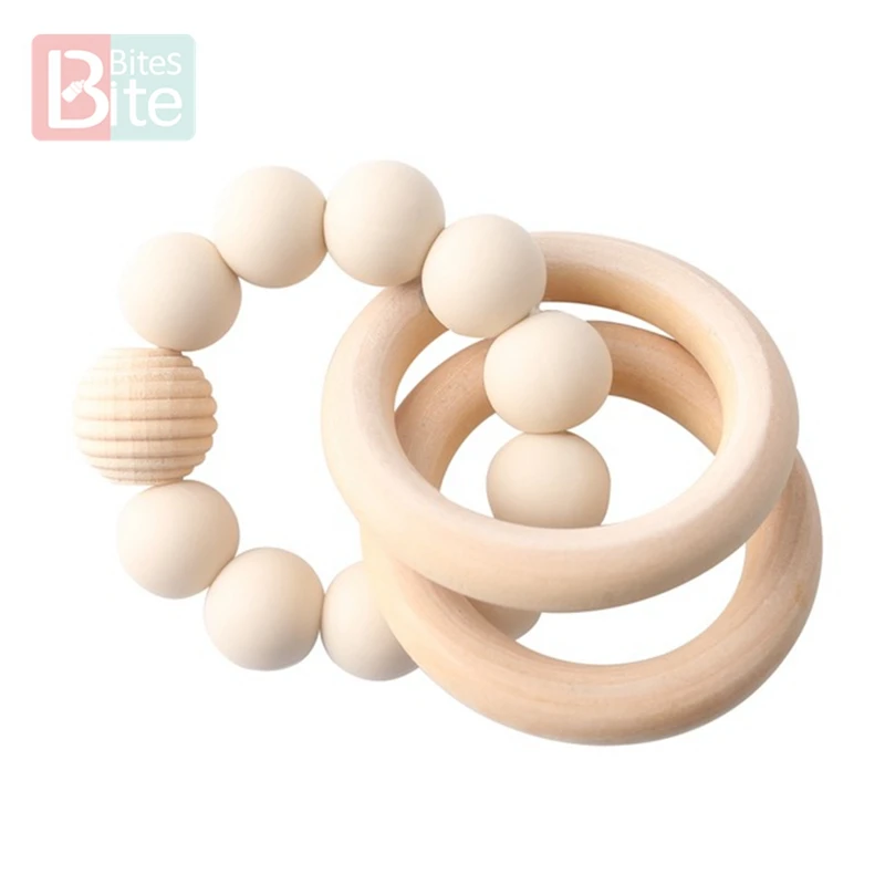 Beige Rattle 1 шт. детский Прорезыватель для зубов, браслет на заказ, силиконовые бусины в форме звезды, жевательные деревянные кольца, погремушка на колесиках для детей, игрушки - Цвет: Beige Rattle
