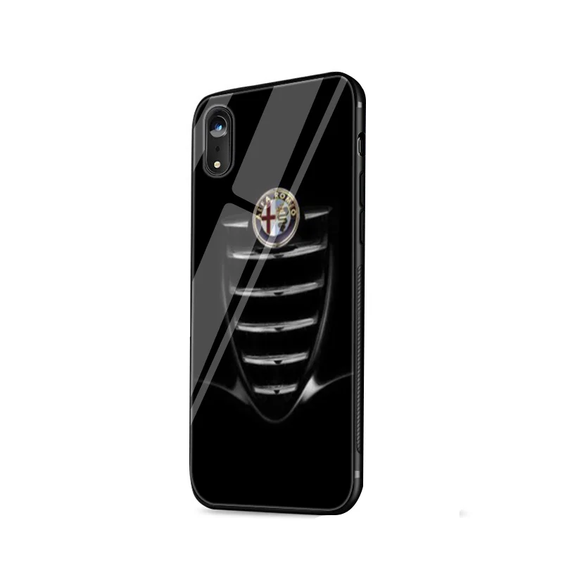 Стеклянный чехол для телефона из ТПУ для iPhone 6, 6s, 7, 8 Plus, X, XR, XS, Max, 5, 5S, SE, чехол с логотипом Alfa Romeo