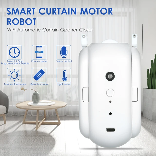 BT Automatic Curtain Opener Closer Robot Wireless Smart Curtain Motor Timer Voice Control Smart Home Automation Device for Curtain Track Rod