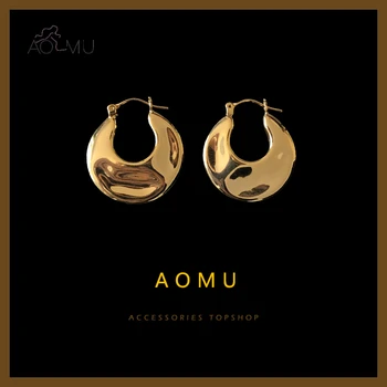 

AOMU 2020 New Geometric Flat Irregular Surface Unevenness C Shape Metal Retro Hoop Earrings for Women Men Girls Simple Jewelry