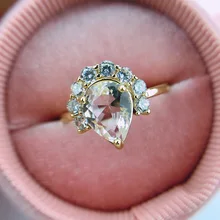 Exquisite Water Drop Shape White Crystal Ring Fashion Simple Gold Women's Ring Cocktail Jewelry Birthstone Ring Gifts Fashion Jewelry Exquisite Water Drop Shape White Crystal Ring Fashion Simple Gold Women's Ring Cocktail Jewelry Birthstone Ring Gifts Fashion Jewelry