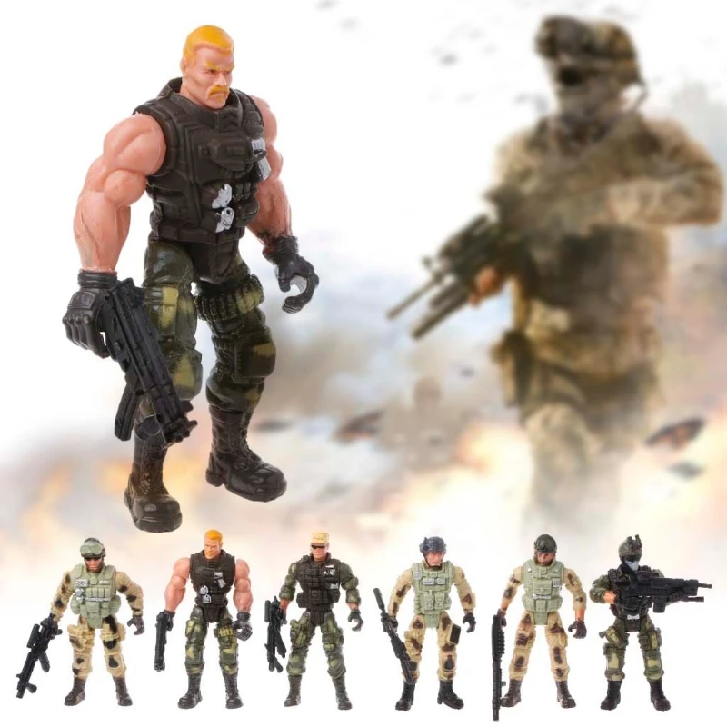 6pcs Movable Army Soldier with Accessory Set Action Figures Kids Toy Gifts 