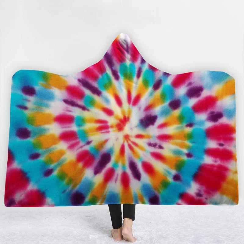 Beautiful Rainbow Vortex Printed Blanket With Hat Keep Warm IN winter Living Room Sofa - Цвет: style1