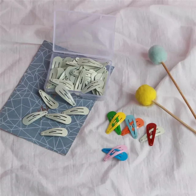 50Pcs/Box Korean 3cm Hair Clips Children Cute Hair Accessories Styling Candy Color Dripping Hairgrips Solid Barrettes Headdress white