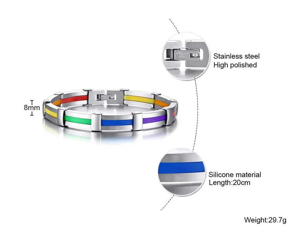 Силиконовые 316L Нержавеющая сталь браслет мужской гей радуга гордости Цвет застежка браслета для Для мужчин Для женщин