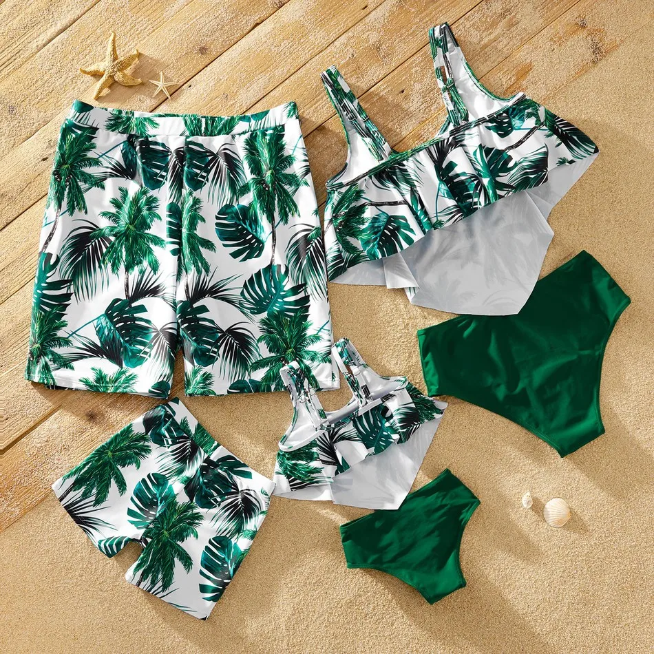 Summer Tankini Tropical Plant Print Matching Swimsuits | Unilovers