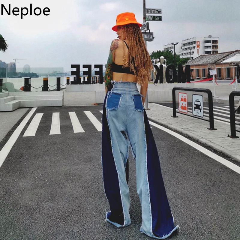 Neploe новые свободные джинсы с высокой талией для женщин, модные, подходящие, цветные, полосатые, свободные, Осенние, уличная, 46207