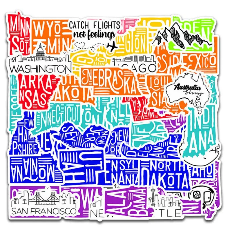 

10/30/50PCS geometric letters car travel outdoor map graffiti waterproof stickers car helmet decoration toys wholesale