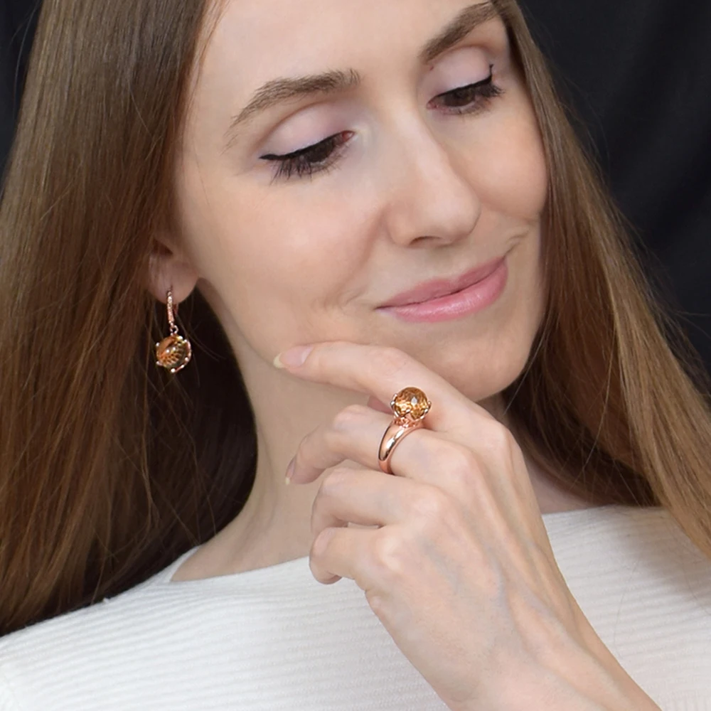 Queen Ball Champagne Crystal Rings Jewelry Rose Stone Large Stock Drop Ship Jewelry Women's Ring