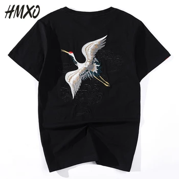 

HMXO Fashion Chinese Style Embroidered Men's T-Shirt 100% Cotton Fabric Round Neck Short Sleeve Male Street Hip Hop Top M-4XL