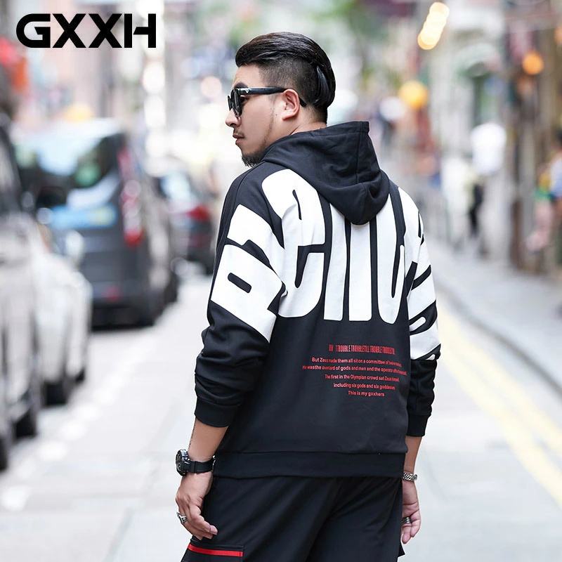 GXXH с буквенным принтом для мужчин Уличная Хип Хоп Толстовки осенние толстовки оверсайз толстовки с капюшоном Красная черная одежда 6XL 7XL
