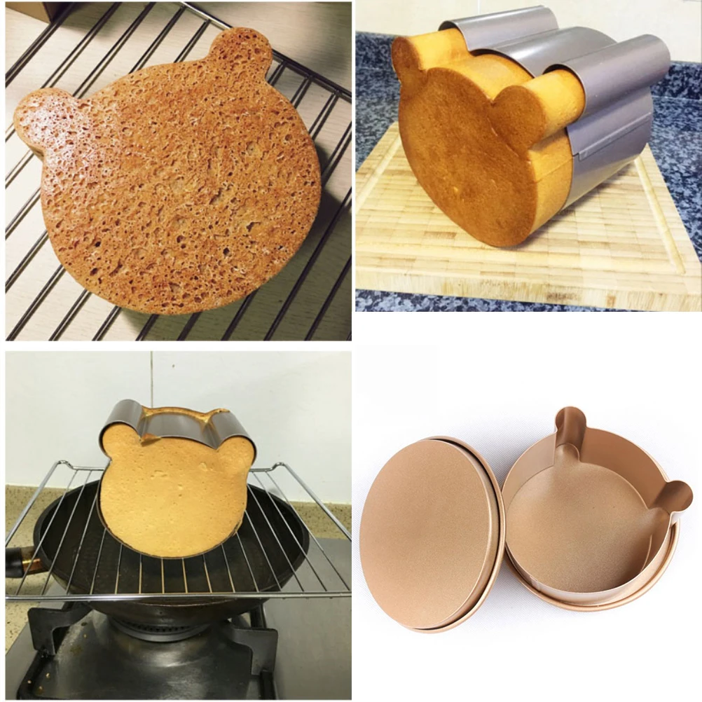 Bear Head Bread Toast Mold Non-stick Cartoon Mousse Ring Kitchen Baking Tool Golden