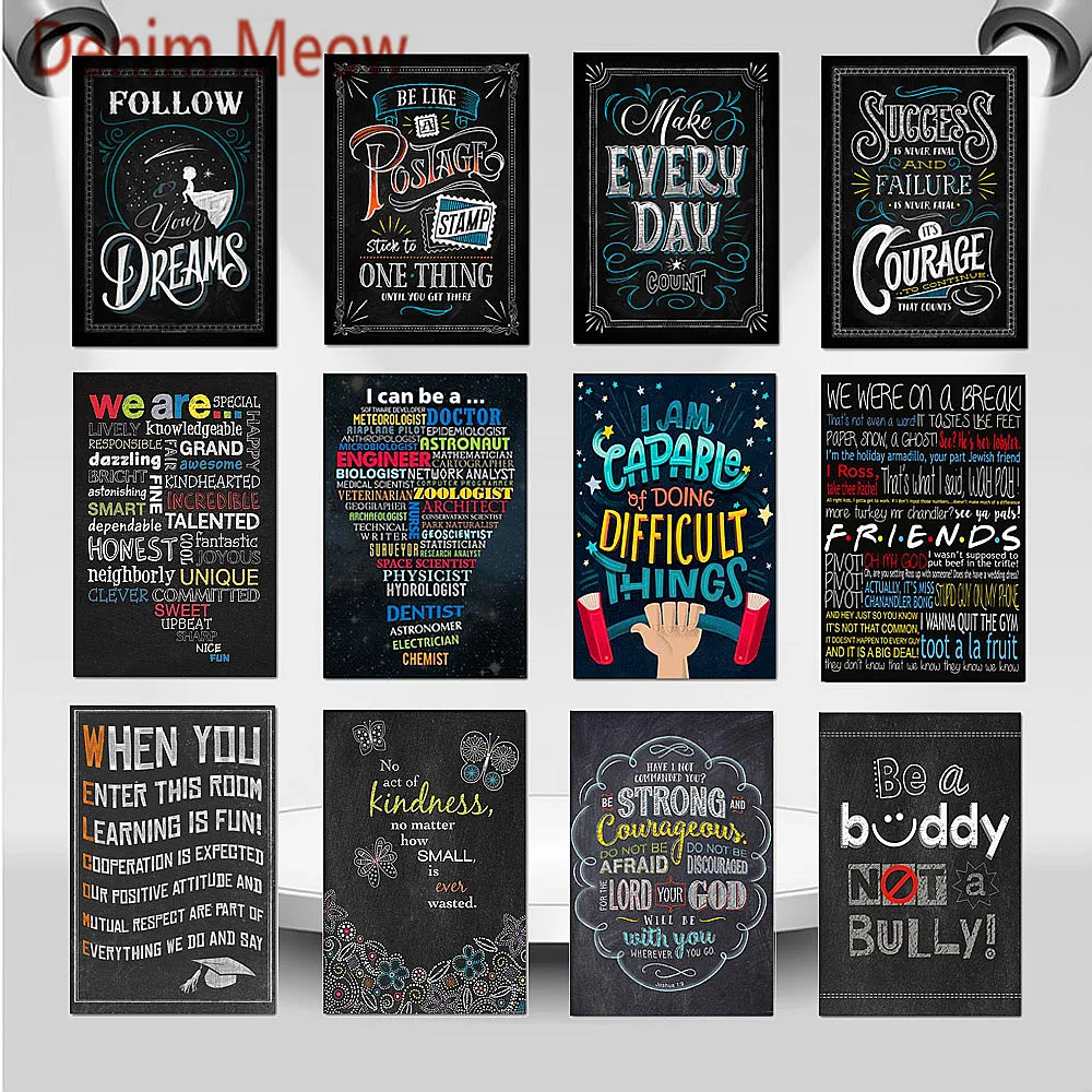 

Inspirational Text Vintage Blackboard Metal Sign Follow Your Dreams Retro Wall Sticker Schoolroom Dormitory Wall Decoration WY95