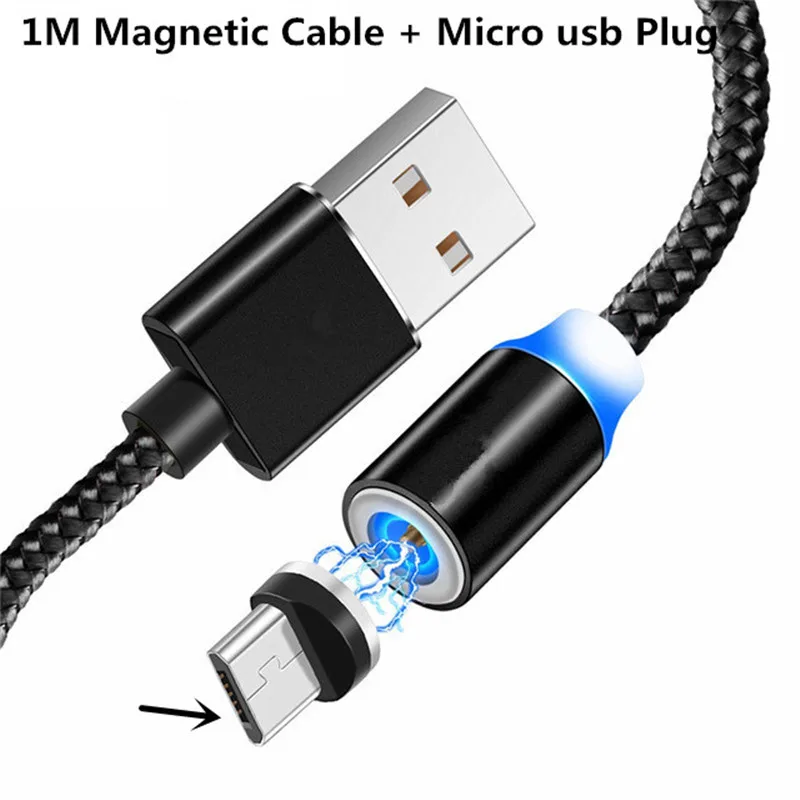 1 м Micro usb type C светодиодный магнитный кабель для Samsug Galaxy J1 J2 J3 J5 J7 Grand prime pro j6 plus j4 a2 core J2 pro - Цвет: type c and cable