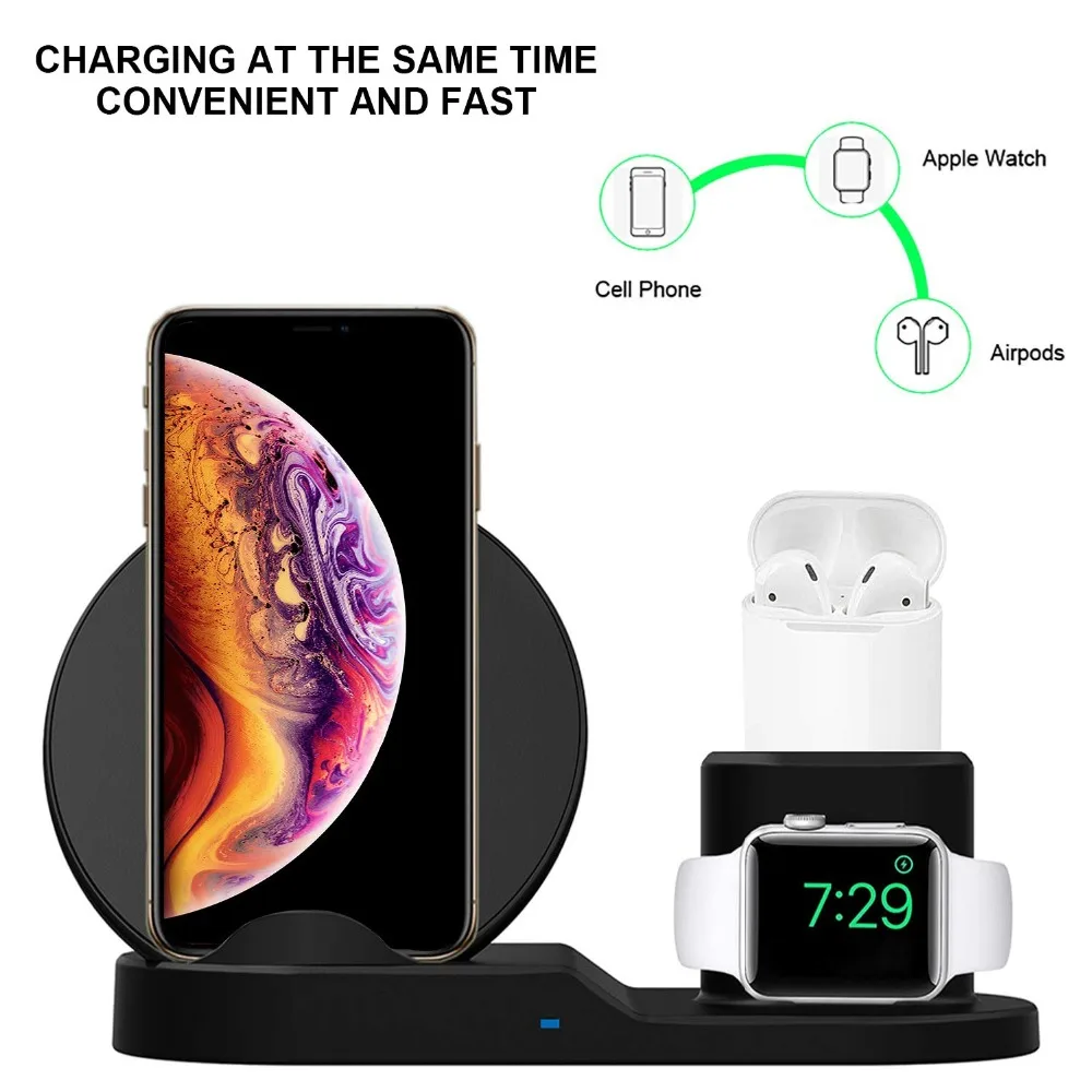3 в 1 быстрая Беспроводная зарядная станция Подставка для Apple Watch/Airpods/iPhone Xs/XR/X/Max/8 для samsung Galaxy S10/S9/S8