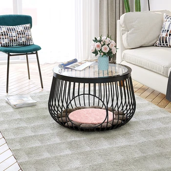 

Nordic Creative Wrought Iron Living Room Modern Cat Litter Cat Pet Small Cat Coffee Table Human Cat Shared Coffee Table
