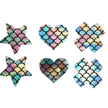 

5Pairs Cross X /heart/ Star Laser Women Breast Petals Pink Fish Scales Sexy Nipple Stickers Invisible Bra Nipple Cover
