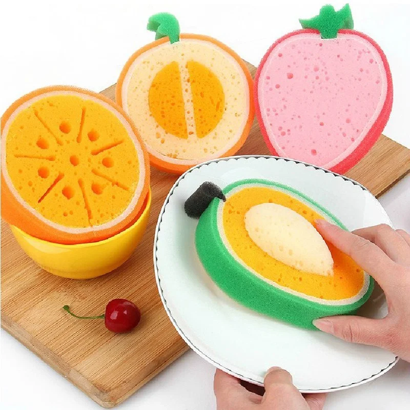 1Pc Candy Color Fruit Shape Strong Sponge Brush Clean Cloth Dish Glass Scouring Pad Washing Tool Cleaning Supplies Kitchen Items | Дом и сад