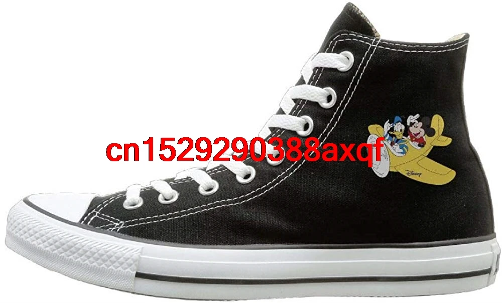 

Unisex Casual Shoes Boys and Girls Sports Shoes Donald Duck And Mickey Canvas Shoes High Top Design Black Sneakers Unisex Style